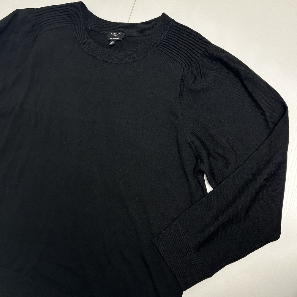 Talbots Women's 1X 100% Merino Wool Crew Neck Sweater Black Classic Capsule